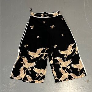 L'ATISTE Black and Cream Crane Print Kids Culottes